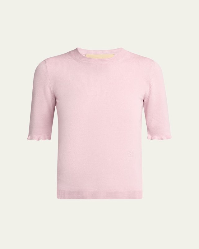 Ruffle Trim Half Sleeve Wool Top